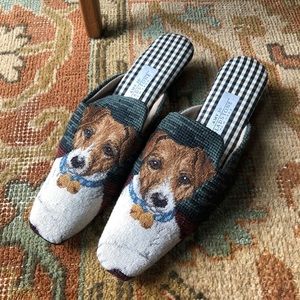 Amy Jo Gladstone Jack Russell Needlepoint Mules Size XL